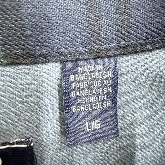 IZOD Men's Button Down Flannel Shirt Large Cotton Blend Blue Green Plaid Preppy - Picture 5 of 11